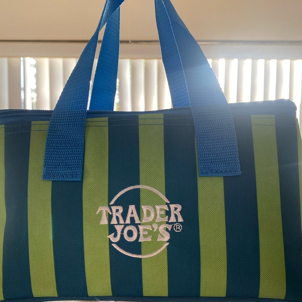 Trader Joe's Green & Blue Striped Mini Tote Bag limited edition.